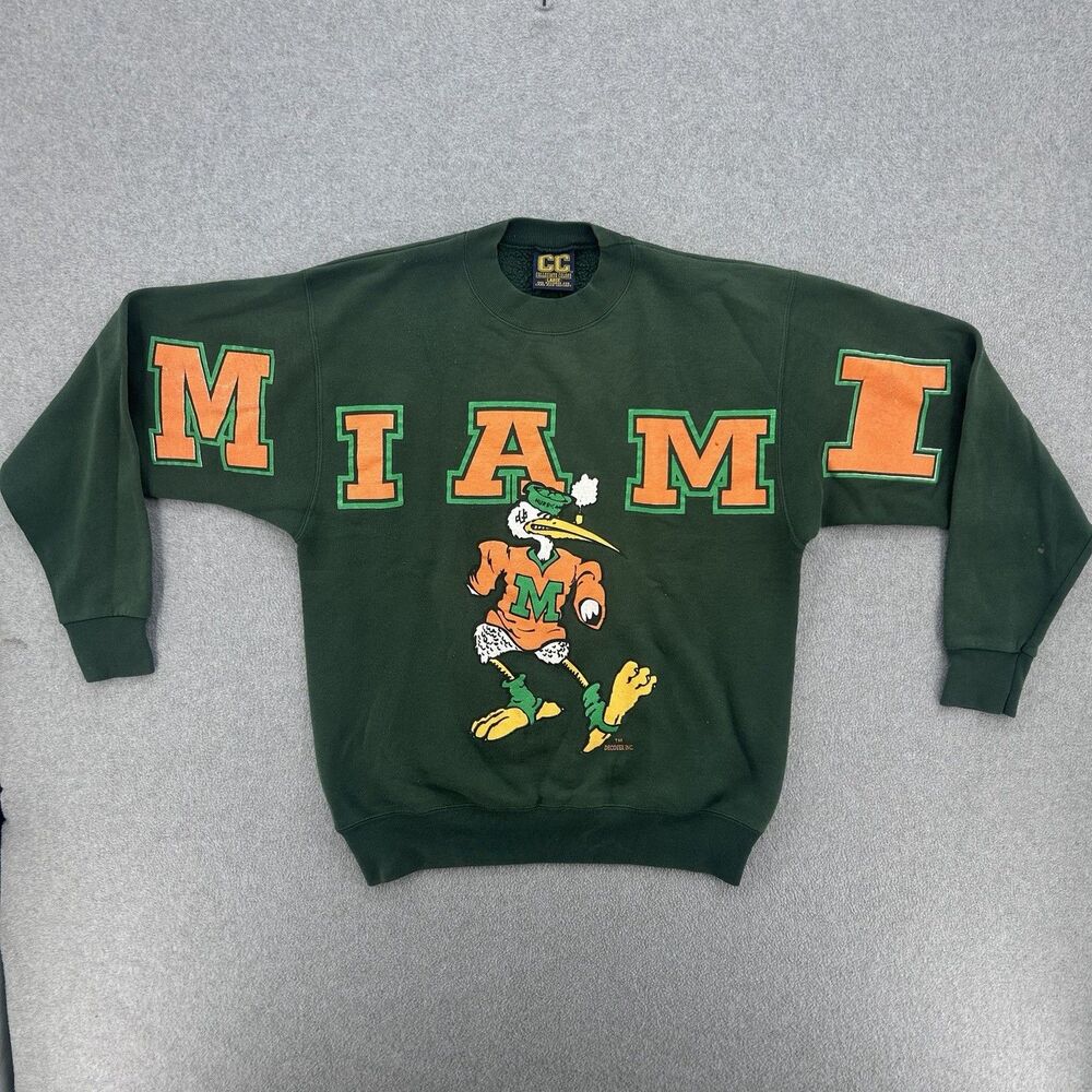 Vintage Miami Hurricanes Sweatshirt Mens Large Green NCAA Football USA 90s